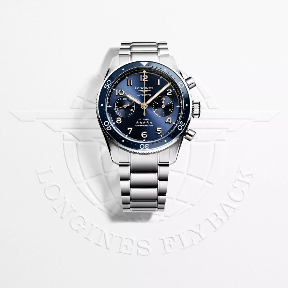 Longines Flyback Chronograph in Blau am Stahlband