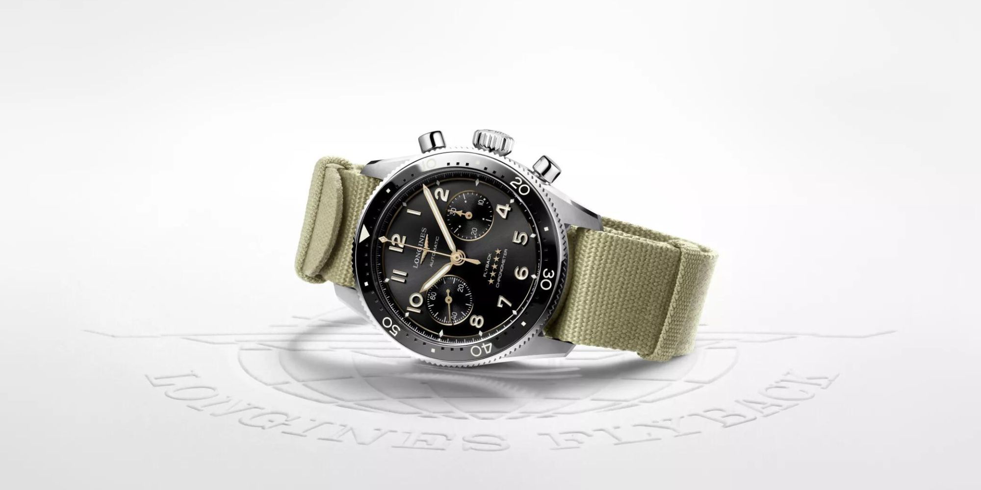 Longines Flyback Chronograph in Schwarz am Synthetikband
