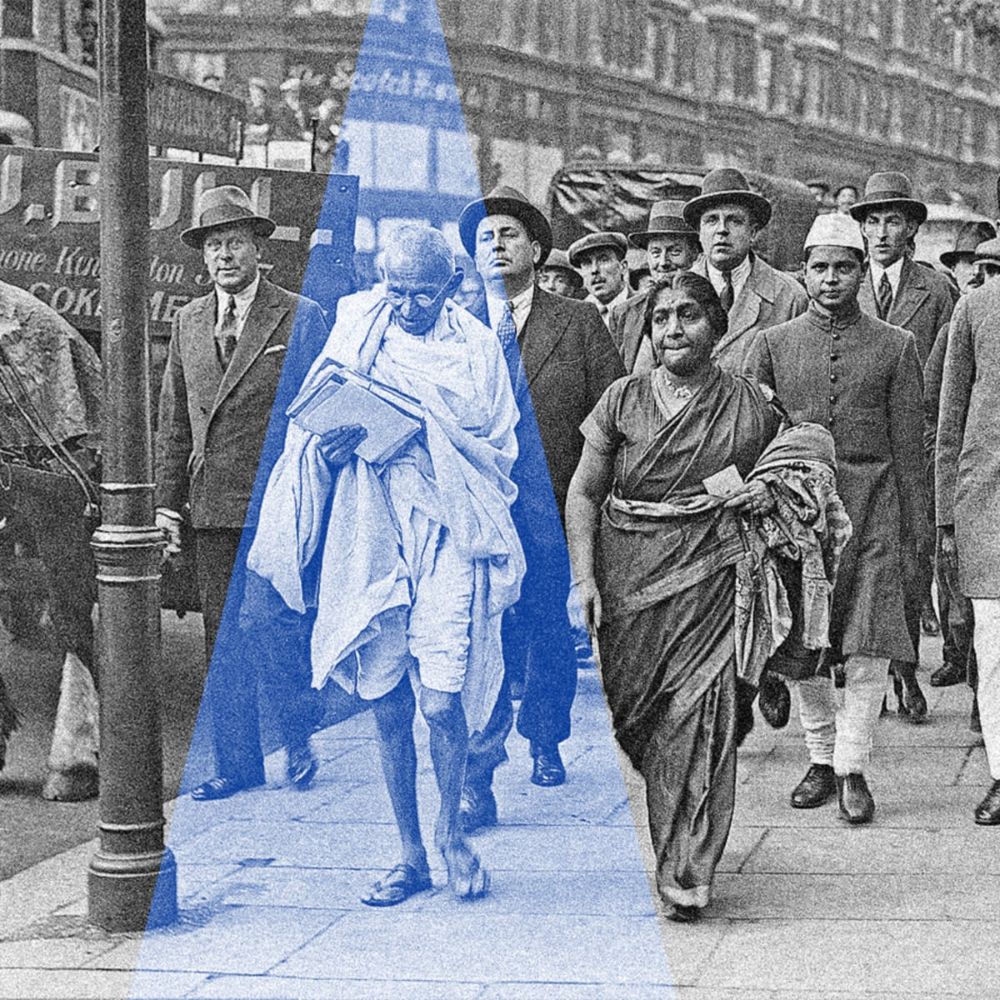 Bild von Mahatma Gandhi und seinen Anhängern