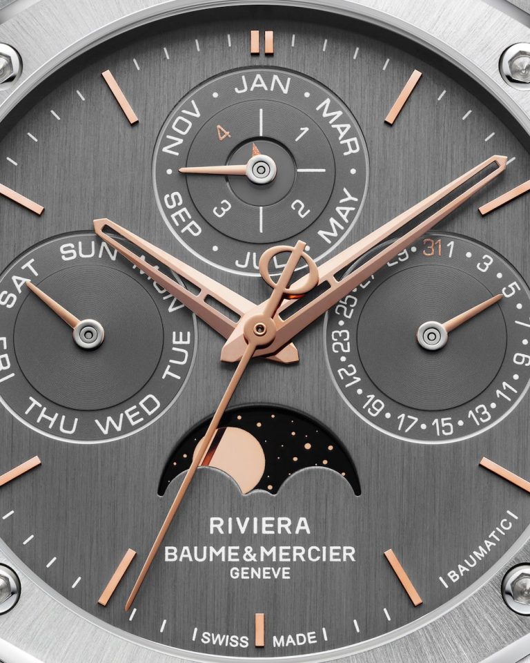 Graues Zifferblatt der Baume & Mercier Baumatic ewiger Kalendar