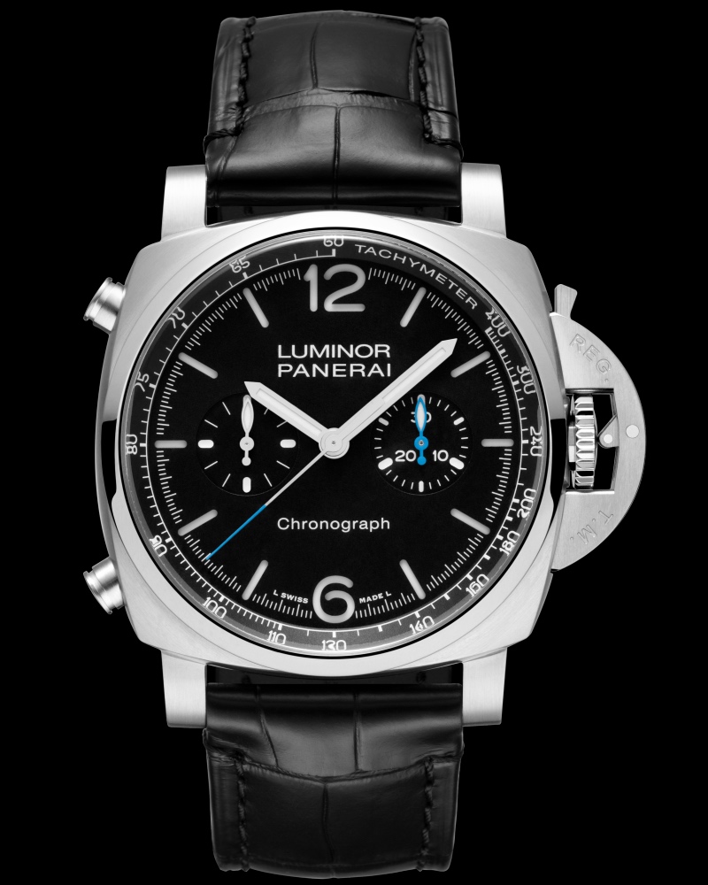 Vorderseite des Panerai Luminor Chronographen mit der Referenz PAM01109