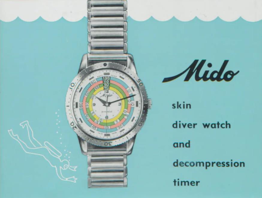 Werbesujet einer alten MIDO Ocean Star Decomprssion Timer.