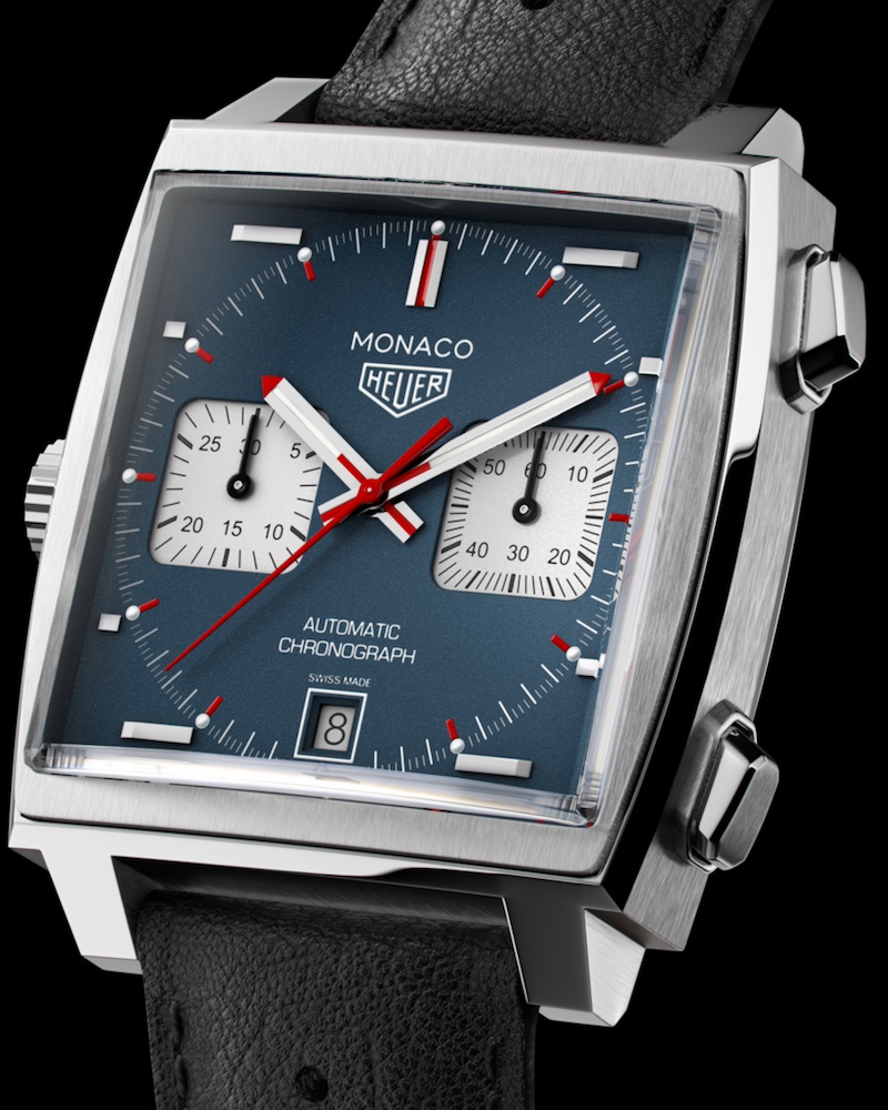 TAG Heuer Monaco Calibre 11 Vorderseite auf schwarzem Hintergrund