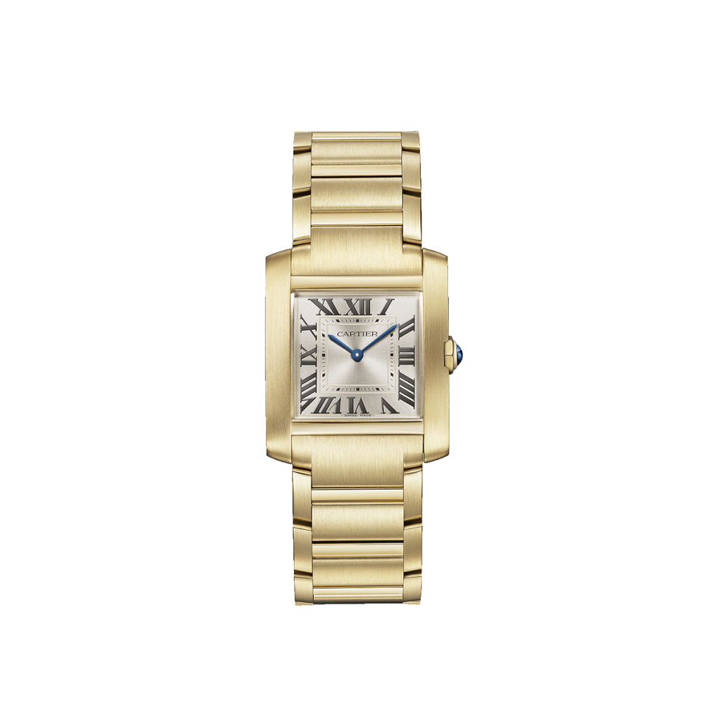 Frontansicht der goldenen Cartier Tank Française.