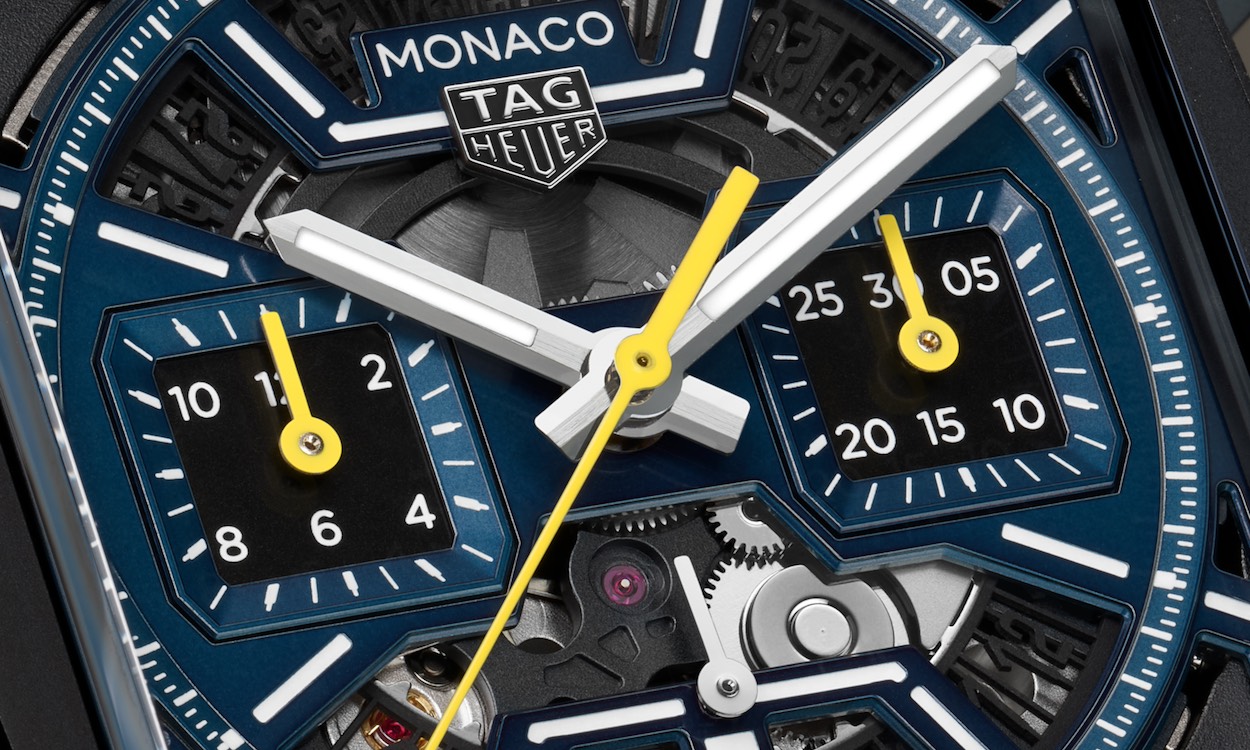 TAGHeuer Monaco Zifferblatt in Nahaufnahme