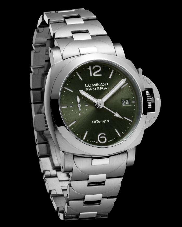 Panerai Luminor Quaranta BiTempo auf schwarzen Hintergrund