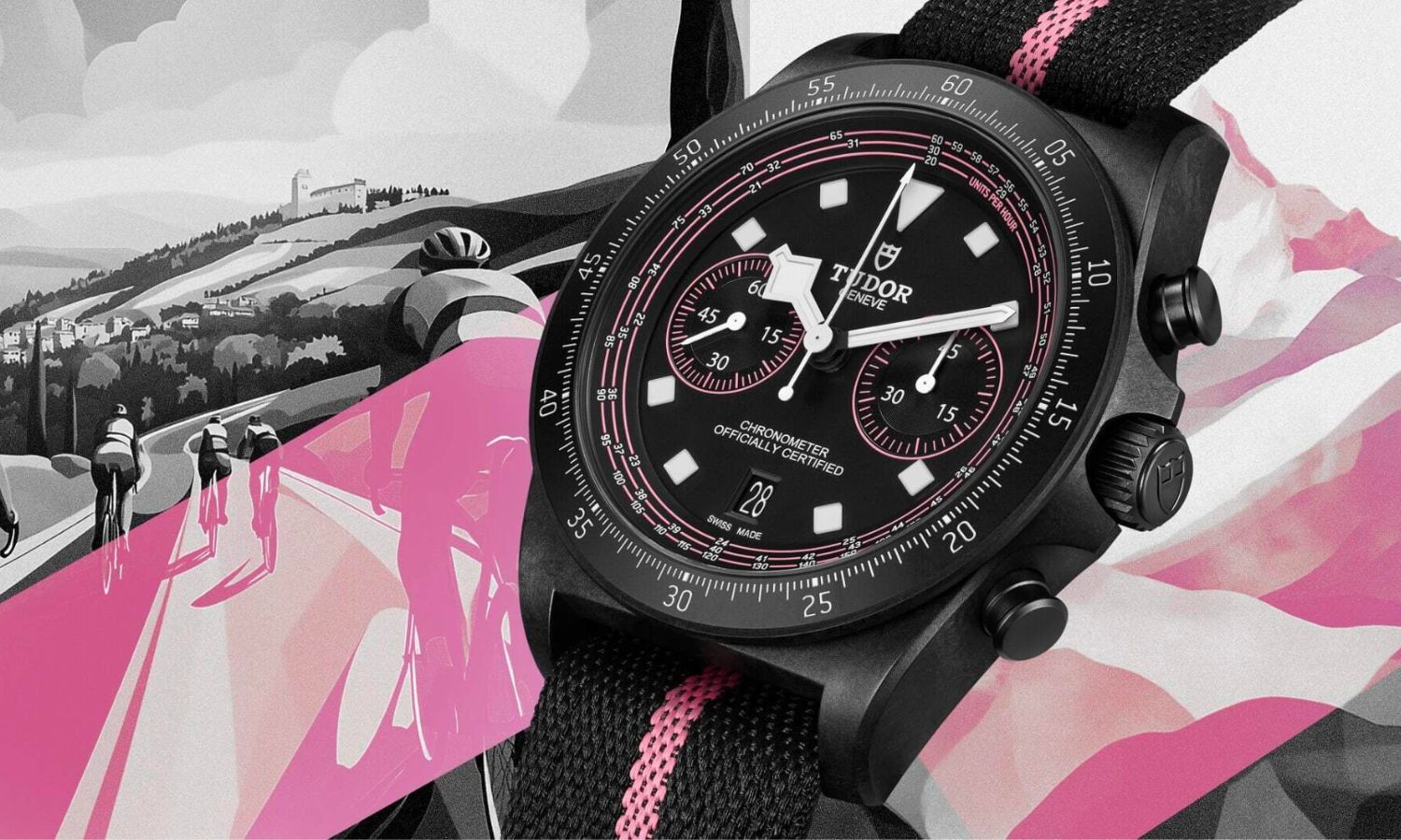 Seitlicher Blick auf den TUDOR Pelagos FXD Chrono "Pink".