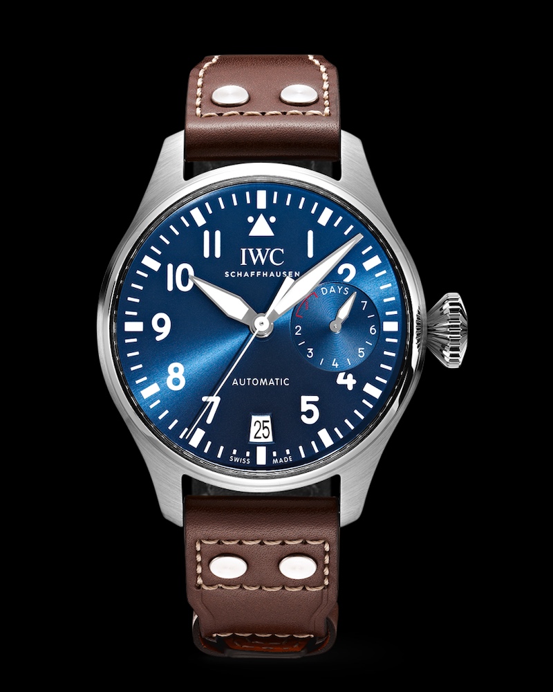 IWC Schaffhausen Big Pilots Watch Le Petit Prince Vorderseite auf schwarzem Hintergrund