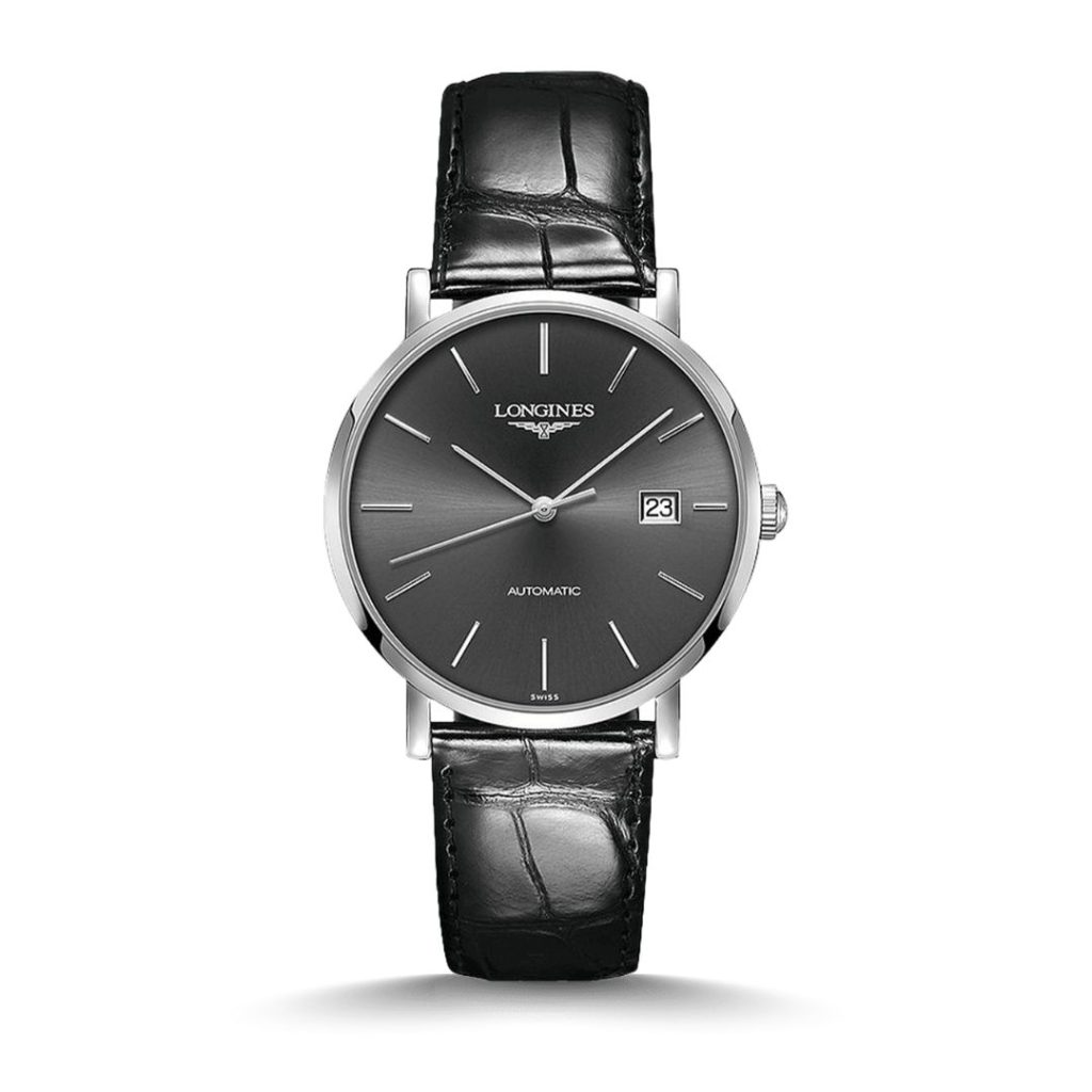 Longines Elegant Collection stehend vor weißem Hintergrund