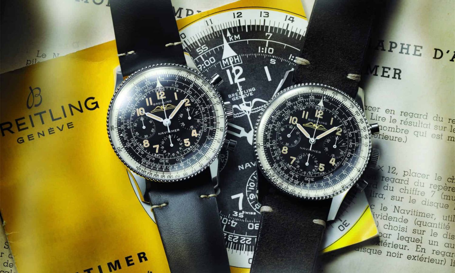Breitling Navitimer Ref. 806 1959 Re Edition and rechts die historische Navitimer Ref. 806 von 1959