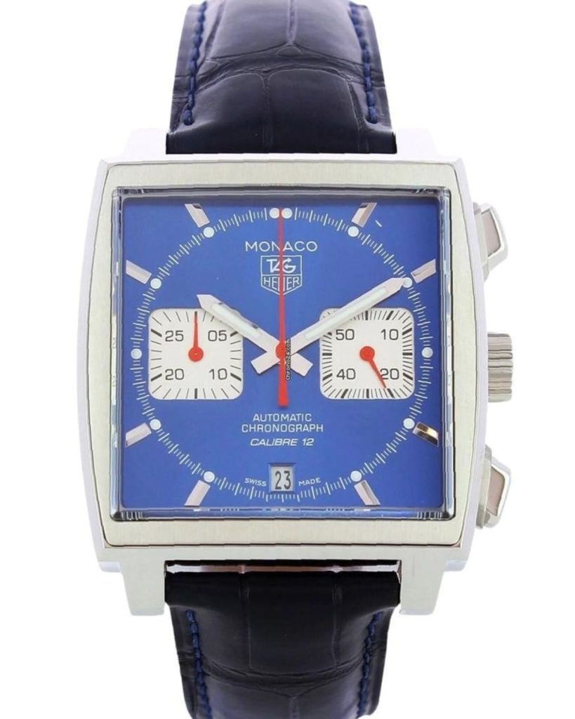 Tag Heuer Monaco, Calibre 12 am blauen Lederarmband
