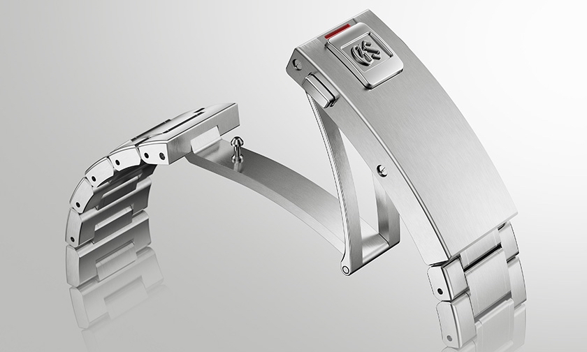 Grand Seiko SLGB025 Schließe mit Feinverstellung in Nahaufnahme vor weißem Hintergrund